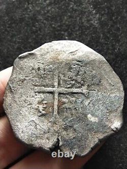 8 Reales Cob Silver Coin, Spice Islands Shipwreck (Very Nice Cross, Nice Shield)
