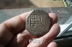 A66 Early Silver Cob 8 Reales Philip IV 1621-1666 Sevilla Mint Assayer R