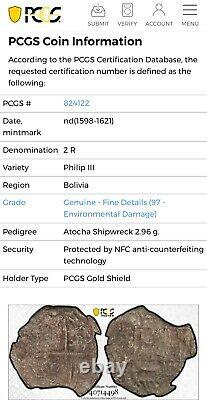 ATOCHA Shipwreck Coin 2 Reales Silver Cob PCGS Graded Atochas. Com