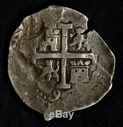 Amazing Huge Pirate cob Silver 8 reales Charles II 1696 Lima L H 2 dates