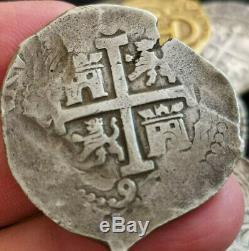 Amazing Huge Pirate cob Silver 8 reales Charles II 1696 Lima L H 2 dates