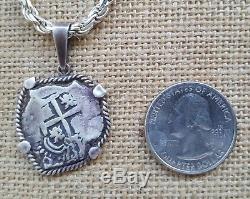 Ancient Spanish Colonial Pirate Shipwreck 2 Reales Cob Coin 925 Silver Necklace