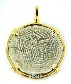 Atocha 4 Reale Replica Florida Piece Of Eight Cob Silver Coin 14K Gold Bezel