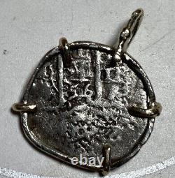 Authentic 1656 Spanish-Colonial 1-Real Silver Shipwreck Cob Coin in Custom Bezel