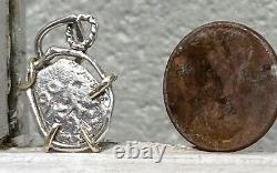 Authentic 1706 Spanish Half-Real Silver Shipwreck Cob Coin, Custom 10k/925 Bezel