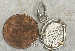 Authentic 1706 Spanish Half-Real Silver Shipwreck Cob Coin, Custom 10k/925 Bezel