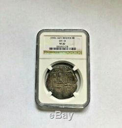 Authentic Atocha Recovered NGC 1596-1621 8 Reales Philip III Shield Cob VF 30