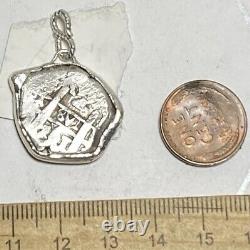 Authentic Spanish 2-Reales Silver Shipwreck Potosi Cob Coin in Bezel, Dated 1761