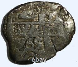 BOLIVIA Charles III Silver 1765 P V/Y 2 Reales Cob (5,90g.) 22 mm RARE DATE KM43