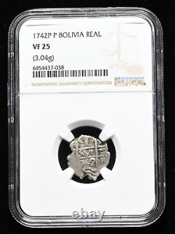 BOLIVIA. Silver Cob Real, 1742-P P, 3.04 g, NGC VF25