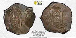 Bolivia 8 Reales Cob, Carlos II, ORIGINAL PCGS XF-40, Partial Date, Rare