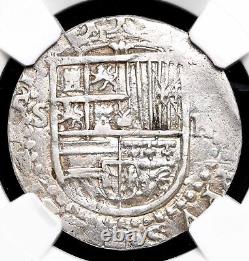COLONIAL ERA SPAIN. Philip II, 1556-1598. Silver Cob 2 Reales, Seville, NGC AU