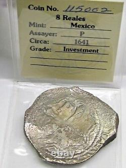 Circa 1641 Mexico Silver 8 Reales Cob Coin P Assayer GRADE INVESTMENT