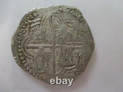 Early Silver 8 Reales Spanish Colonial Pirate Cob Coin, NICE