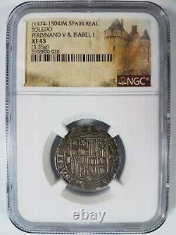 Ferdinand V & Isabel I SPAIN 1R Real NGC XF45 Silver 1474-1504 Toledo Reales COB