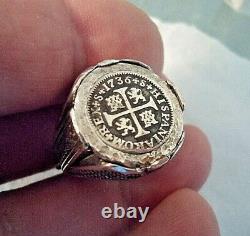 Genuine1736 1/2 Reales Spanish Silver Treasure Cob Coin Custom Sterling Ring sz