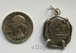 Genuine 1600's Spanish Phillip III Silver 2 Reales Cob Coin Pendant