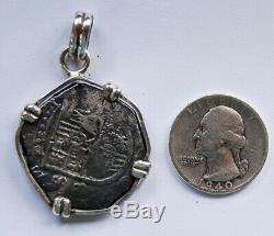 Genuine 1600's Spanish Phillip III Silver 4 Reales Cob Coin Pendant