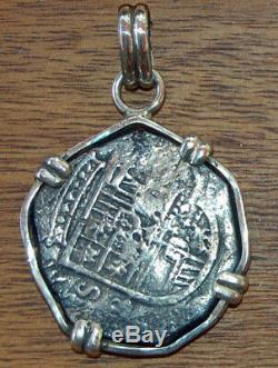 Genuine 1600's Spanish Phillip III Silver 4 Reales Cob Coin Pendant
