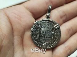 Genuine 1721- 2 Reales Silver Spanish Treasure Cob Coin Pendant