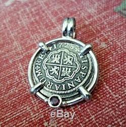 Genuine 1728 2 Reales Silver Spanish Treasure Cob Coin With Ruby Pendant