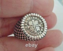 Genuine 1731 1/2 Reales Silver Spanish Treasure Cob Coin Custom Ring sz 11