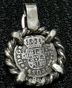 Genuine 1733 1/2 Reales Silver Spanish Treasure Cob Coin And Garnet Jewelry