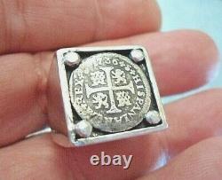 Genuine 1736 1/2 Reales Silver Spanish Treasure Cob Coin Custom Sterling Ring