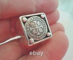 Genuine 1736 1/2 Reales Silver Spanish Treasure Cob Coin Custom Sterling Ring