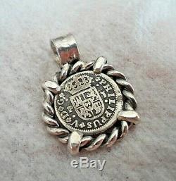 Genuine 1738 1/2 Reales Silver Spanish Treasure Cob Coin Custom Jewelry Pendant