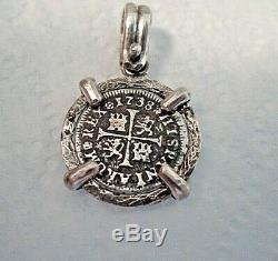 Genuine 1738 1/2 Reales Silver Spanish Treasure Cob Coin Sterling Jewelry