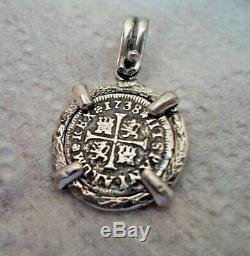 Genuine 1738 1/2 Reales Silver Spanish Treasure Cob Coin Sterling Jewelry