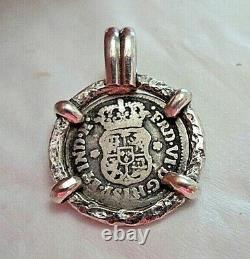 Genuine 1753 1/2 Reales Silver Spanish Treasure Cob Coin with 14K Accent