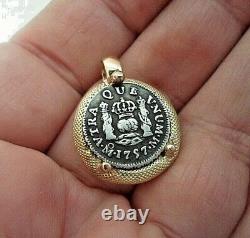 Genuine 1757 1/2 Reales Silver Spanish Treasure Cob Coin In Custom 14K Mount