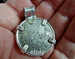 Genuine 1757 2 Reales Silver Spanish Treasure Cob Coin & Garnet Pendant