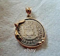 Genuine 1758 1/2 Reales Silver Spanish Treasure Cob Coin In Custom 14K Mount