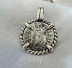 Genuine 1758 1 Reales Silver Spanish Treasure Cob Coin And Garnet Custom Pendant