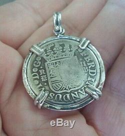 Genuine 1759 2 Reales Silver Spanish Treasure Cob Coin Jewelry Pendant