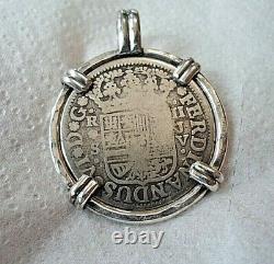 Genuine 1759 2 Reales Silver Spanish Treasure Cob Coin Pendant