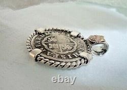 Genuine 1761 2 Reales Silver Spanish Treasure Cob Coin With 14K Shell
