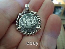 Genuine 1765 1 Reales Silver Spanish Treasure Cob Coin14K & Diamond