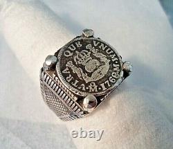 Genuine 1768 1/2 Reales Silver Spanish Treasure Cob Coin Ring sz 11 1/2