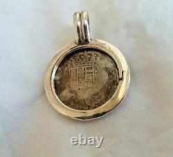 Genuine 1769 1 Reales Silver Spanish Treasure Cob Coin in Sterling & 14K Mount