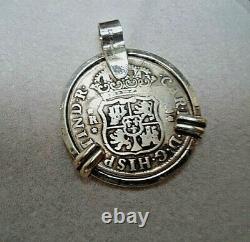 Genuine 1770 2 Reales Silver Spanish Treasure Cob Coin And Garnet Pendant