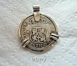 Genuine 1770 2 Reales Silver Spanish Treasure Cob Coin And Garnet Pendant