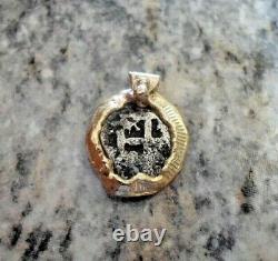 Genuine 1/2 Reales Silver Spanish Treasure Cob Coin Custom Mounted In 14K Pendan