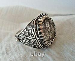 Genuine 1 Reales Silver Spanish Treasure Cob Coin Sterling Ring sz 11