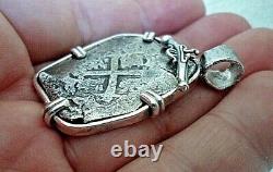Genuine 8 Reales Silver Spanish Shipwreck Cob Coin in Custom Sterling Mount