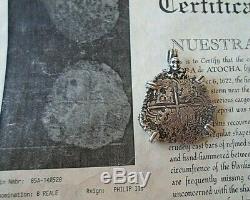 Genuine Atocha 8 Reales Silver Spanish Treasure Cob Coin Pendan With Certificate