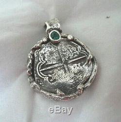 Genuine Philip II(1556-1598) 8 Reale Spanish Shipwreck Treasure Cob Coin&Emerald